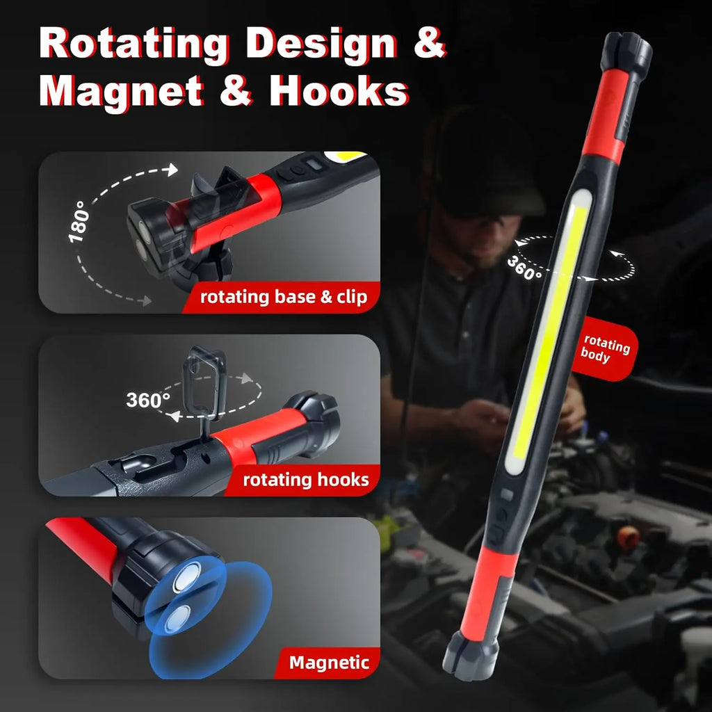 Rechargeable Magnetic LED Work Light Rotating Base & Hanging Hooks ...